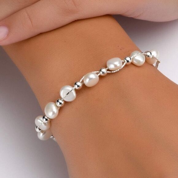 Handmade Sterling Silver Cultured Pearl Bracelet - Picture 1 of 4